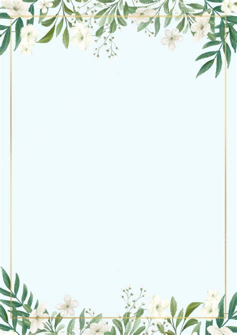 Green Floral With A Golden Border Page Border Background Word Template