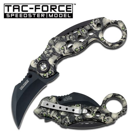 Spring Assist Grey Skulls Handle Karambit Tactical Knife