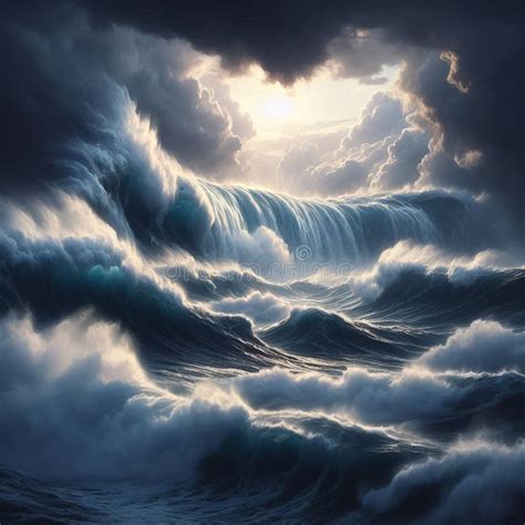 Artistic Interpretation Of A Stormy Sea With Powerful Waves Stock