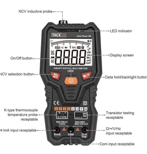 Tacklife Dm Premium Smart Digital Multimeter Auto Ranging Trms