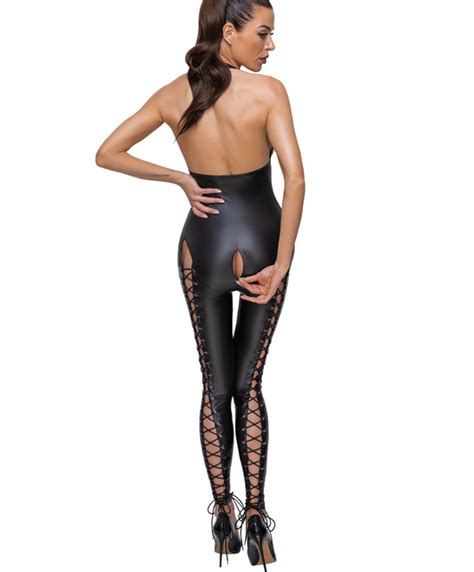 Cottelli Lingerie Black Matte Look Lace Up Catsuit SexyStyle Eu
