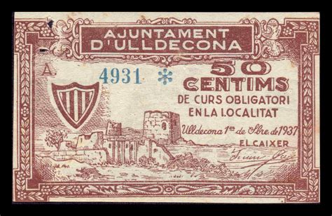 España Billete Local Guerra Civil Ulldecona Tarragona 50 Céntimos 1937