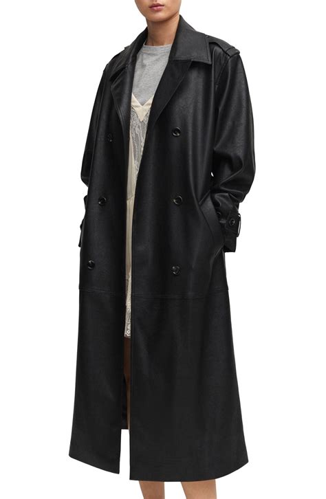 Mango Oversize Faux Leather Trench Coat Black Editorialist