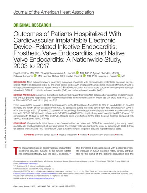 Pdf Outcomes Of Patients Hospitalized With Cardiovascular Implantable