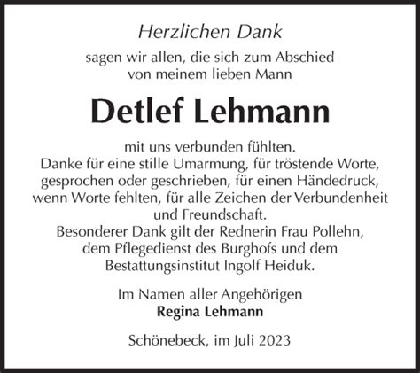 Traueranzeigen Von Detlef Lehmann Abschied Nehmen De