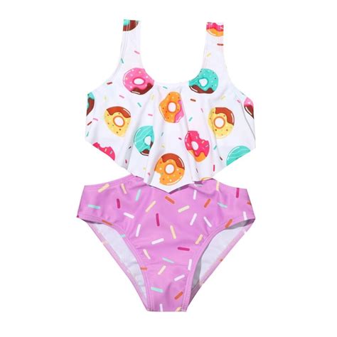 Bxsruta Girls Bikini Girl S Style One Swimsuit Cute Donut Print Ruffled Bikini Swimsuit