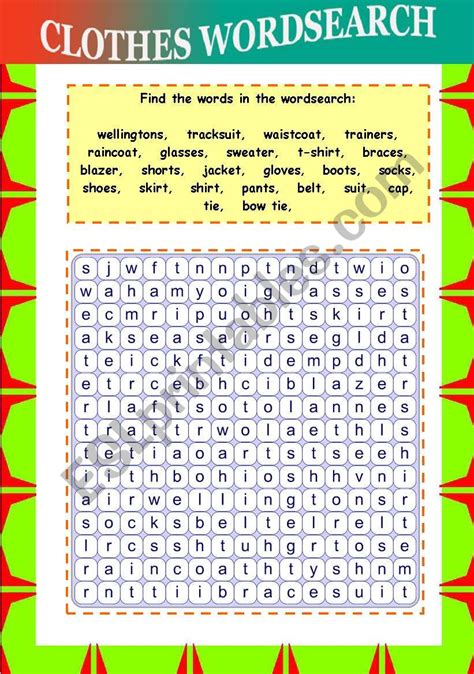 Clothes Wordsearch Esl Worksheet By Katiana