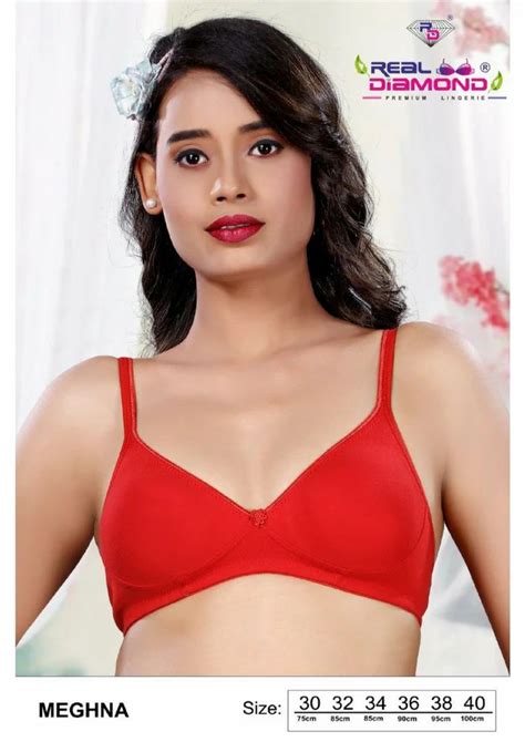 Non Padded Cotton Blend Meghna Red Mold B Cup Bra Plain At Rs 136 5