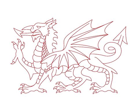 Welsh Dragon Redwork Outline Machine Embroidery Design Etsy Canada