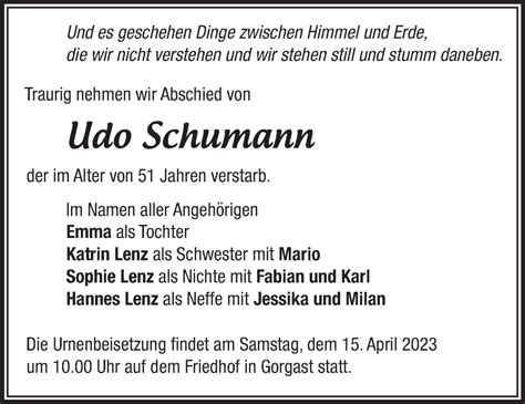 Traueranzeigen von Udo Schumann Märkische Onlinezeitung Trauerportal