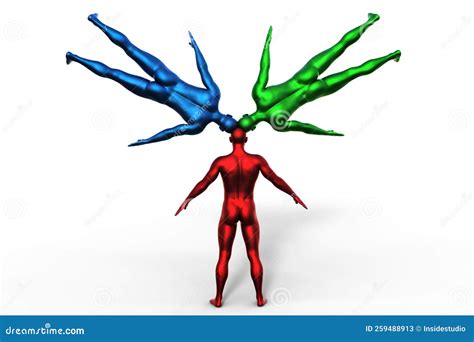 D Model Multicolored Naked Men With Heads Growing Out Of Each Other Group Mind Stock