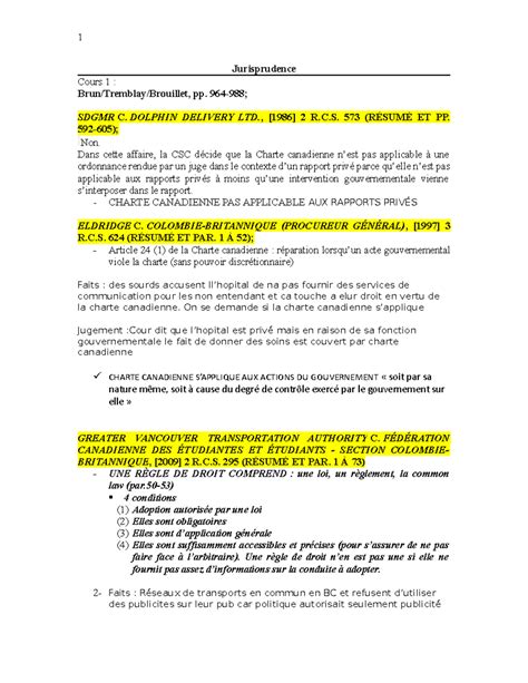 Jurisprudences Charte Jurisprudence Cours Brun Tremblay Brouillet