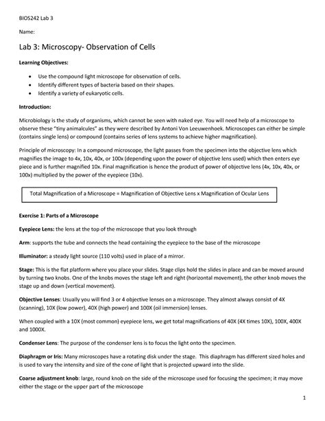 BIOS242 Week 2 Lab 3 Microscopy Lab 1 1 Name Lab 3 Microscopy