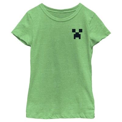 Girl's Minecraft Faux Pocket Creeper T-shirt - Green Apple - Medium ...