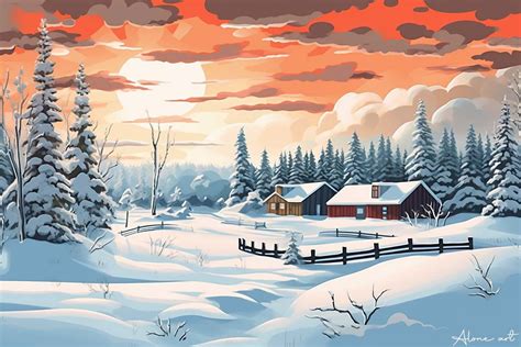 Stunning Snowy Winter Village Somewhere Graphic by Alone Art · Creative ...