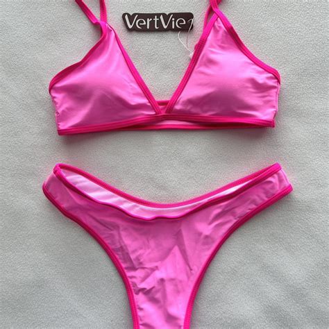 Hot Pink Bikini Set High Waisted Bottoms Brand Depop