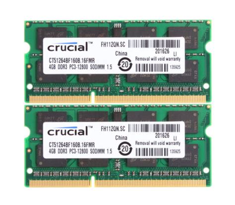 8gb Crucial 4gb Ddr3 1600 Pc3 12800 Laptop Sodimm 204 Pin Memory Ram 2x