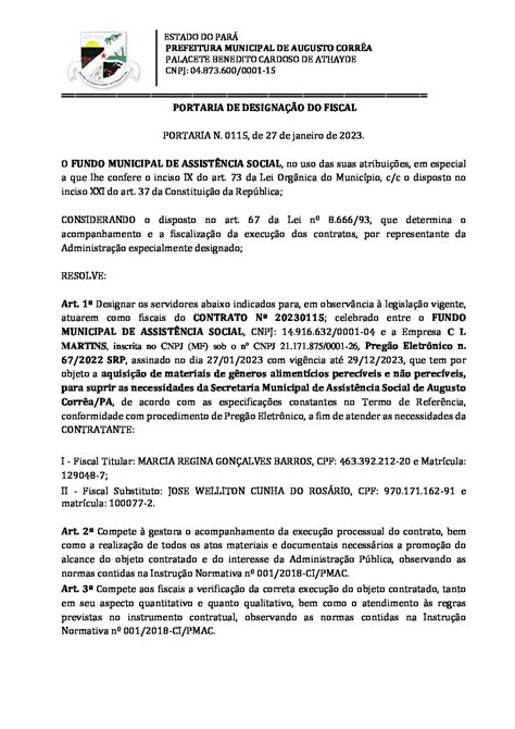 Portaria De Fiscal De Contrato Ass Prefeitura Municipal De