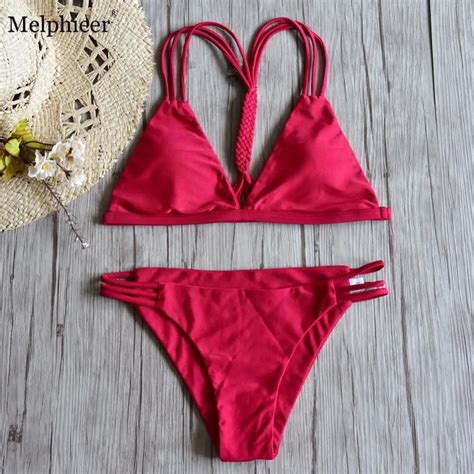 Girls Red Bikini Braided Cut Out Bikinis Women Bandage Swimwear