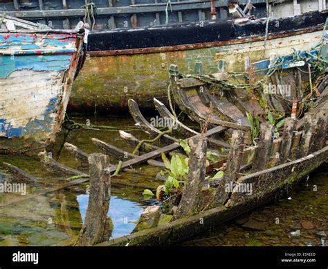 Abandoned Fishing Boats Rotting In A Quiet Corner Of The Claddagh Basin