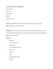 Chem X Lab 5 Molar Volume Of A Hydrogen Gas Docx Lab 5 Molar Volume