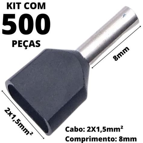 500un Terminal Tubular Ilhós Pré isolado Duplo Para Cabo de 1 5mm²