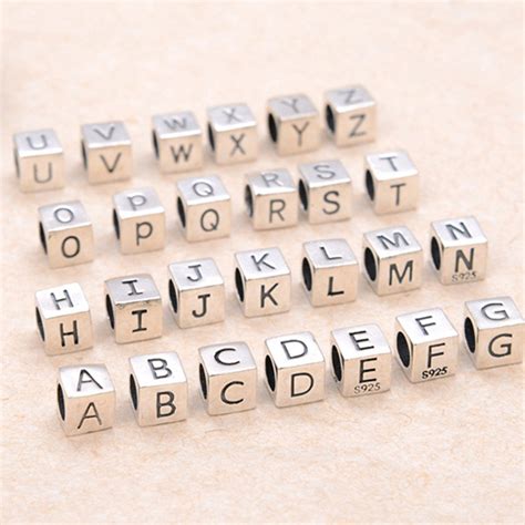 Sterling Silver Letter Beads Sterling Silver Alphabet Cube Beads S925