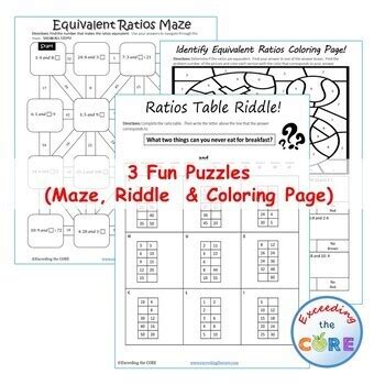 EQUIVALENT RATIOS AND RATIO TABLE Maze Riddle Coloring Page Print