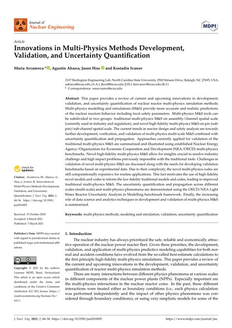 Pdf Innovations In Multi Physics Methods Development Validation And Uncertainty Quantification