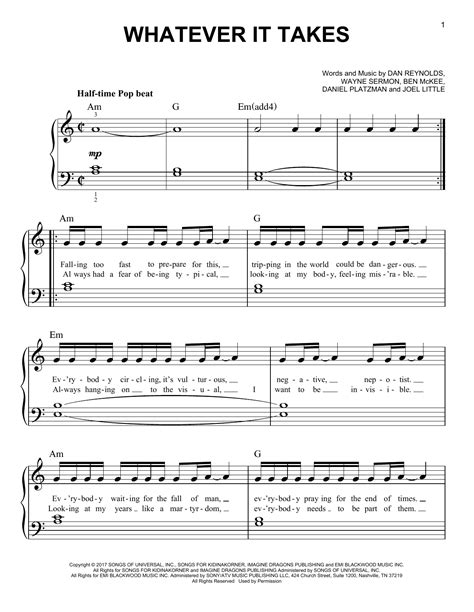 Imagine Dragons Whatever It Takes Sheet Music And Printable Pdf Music