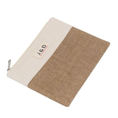 Buy Wholesale Natural Jute Canvas Flat Zipper Pouch Reusable