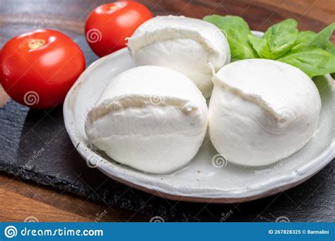 White Balls Of Italian Soft Cheese Mozzarella Di Bufala Campana Served