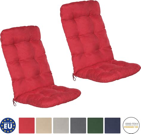 Beautissu Set De 2 Coussins Flair HL 120x50x8cm Rouge Chaise Fauteuil