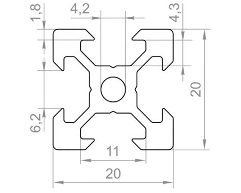 Алюминиевый станочный профиль 20x20 V образный без покрытия купить в ...