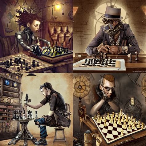 Hofi Geza Playing Chess Steampunk High Detail Stable Diffusion