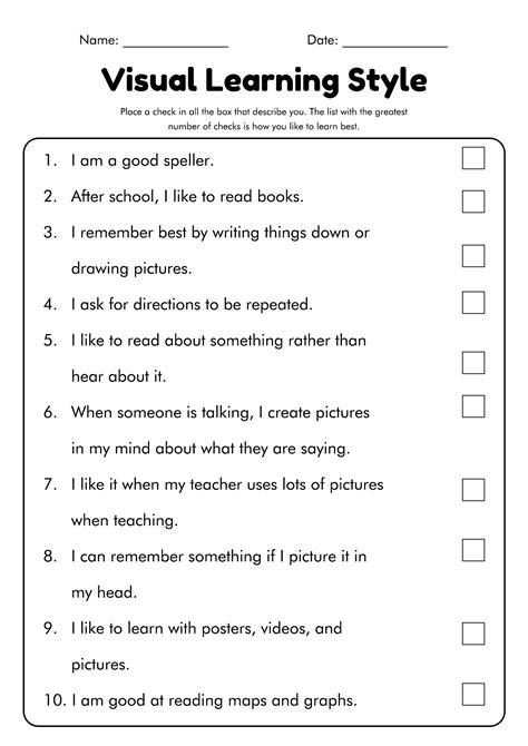 Free Learning Style Assessment Printable Printable Templates