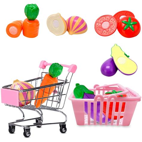 Haoan Mini Shopping Basket Cart Play Pretend Food Grocery Shopping