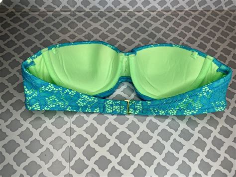 Victoria S Secret Strapless Bikini Top Lace Swim Teal Gem