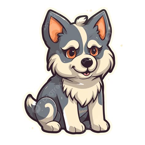 Cute Husky Dog Cartoon Illustration Sticker Concept Vector Clipart