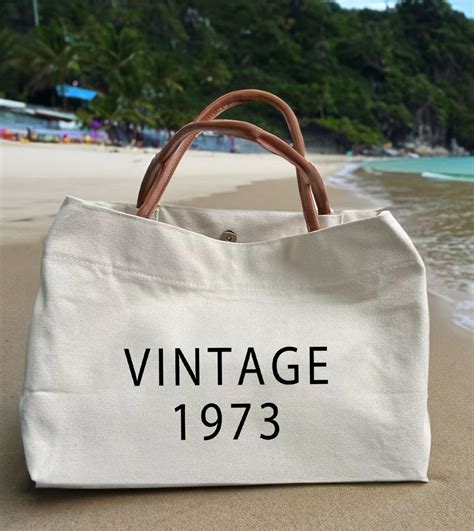 50th Birthday Gift For Women Vintage 1973 Beach Tote Bag Personalized