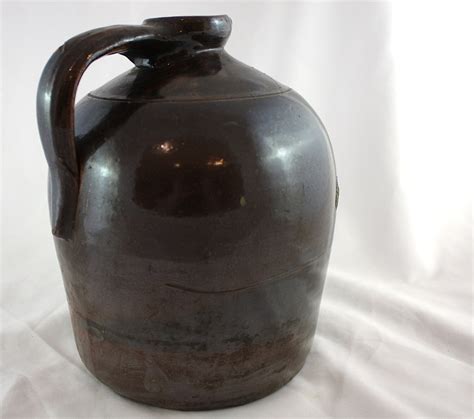 Sale Antique Brown Stoneware Jug With Curved Spout Etsy