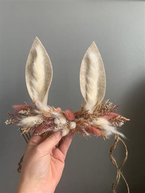 Pampas Ear Bunny Flower Crown Photo Prop Baby Tieback Bunny Etsy