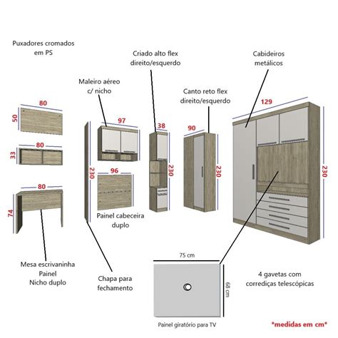 Guarda Roupa Dormitório Modulado Master Solteiro Canto c Painel p TV