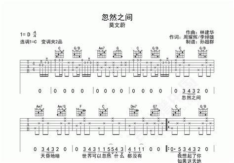 忽然之间吉他谱 莫文蔚 C调弹唱谱 吉他谱中国