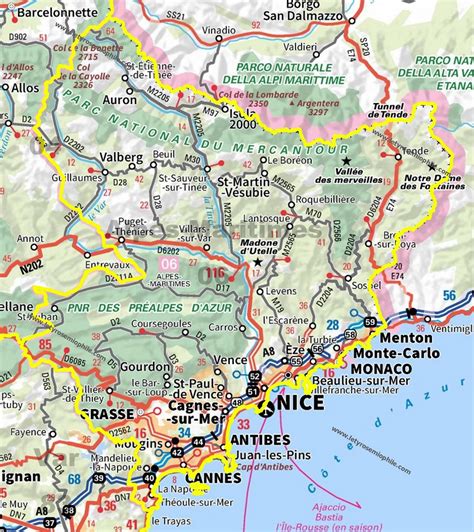 Carte routière des Alpes Maritimes