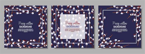 Set Of Spring Background With Pussy Willow Branches Postcard Banner For Easter Spring Time