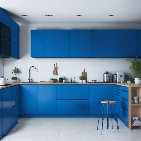 Premium Photo | Blue kitchen and minimalist interior design