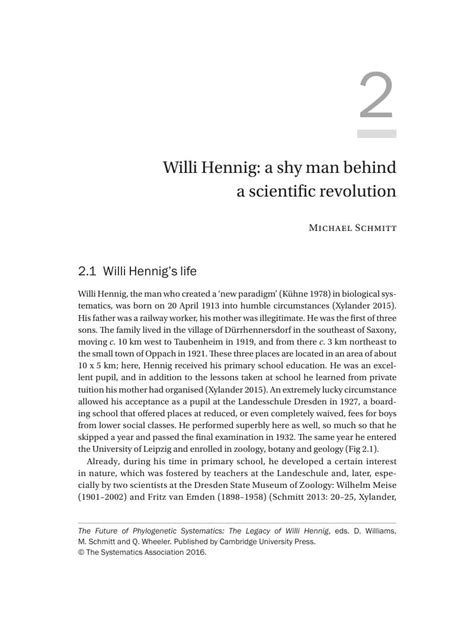 Willi Hennig A Shy Man Behind A Scientific Revolution Chapter 2