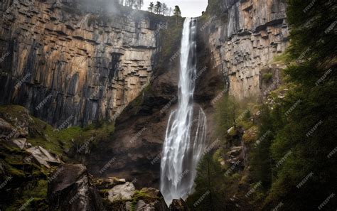 Premium AI Image | A waterfall in the mountains