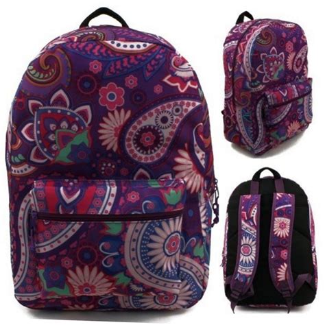 24 Units of 17" Kids Classic Padded Backpacks In Purple Paisley Print ...